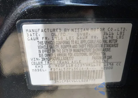 2020 Nissan Kicks Sv Xtronic Cvt из США, поврежденный, VIN 3N1CP5CV6LL528777